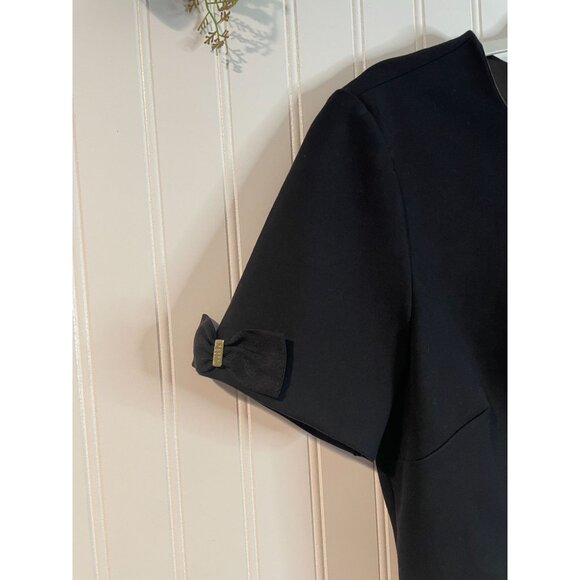 Ted Baker London Black Short Sleeve Crop Top With Bow Details & Gold Zipper - Picture 8 of 14
